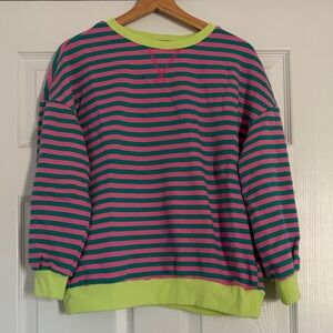 Striped Pink and Green Sweatshirt Sz M